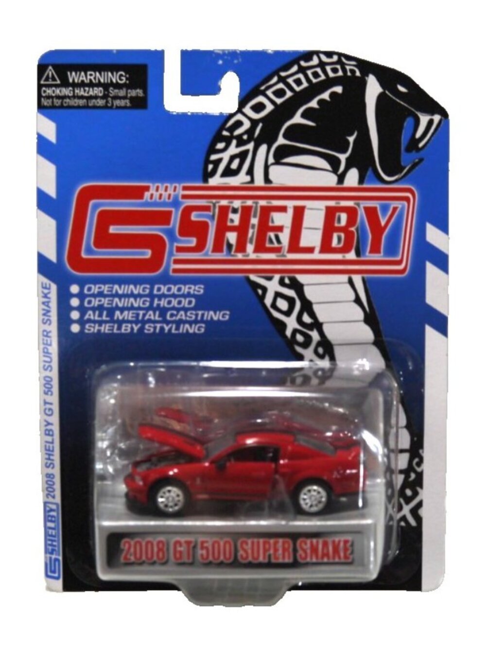 Shelby red 2008 GT 500 Super Snake diecast 1:64 car New, package has minor dmg
